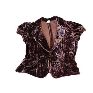 Y2K Soda Blu Crushed Velvet Fitted Blazer Top Brown Silk Rayon Size L